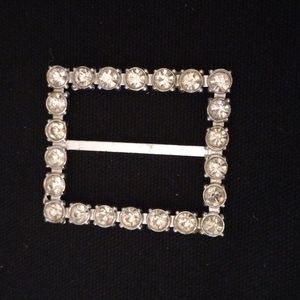 Vintage Silver Tone White Rhinestone Buckle